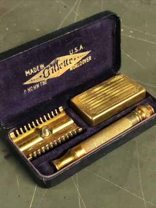 Vintage 1930’s Gillette Safety Razor Gold Plated With Razor Box
