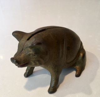 Rare Antique A.  C.  Williams Gold Cast Iron Figural “sitting Pig” Hog Bank Toy Vtg