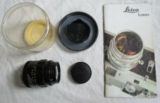 Leica Tele - Elmarit Canada Camera Lens 1:2.  8/90 M3 M Mount W/brochure Vtg