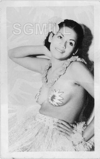 4 Vintage Hawaii Postcard Rppc Hula Girls Topless & Clothed