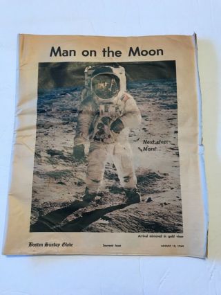 Vintage Boston Sunday Globe Aug 10 1969 Moon Landing Astronauts