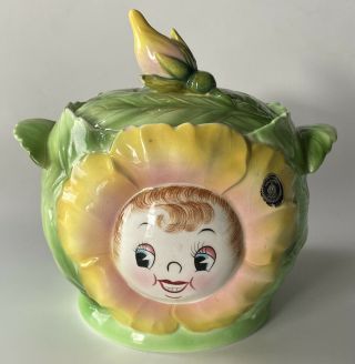 Vintage Py Anthropomorphic Flower Cookie Jar Hand Painted Coronet Japan
