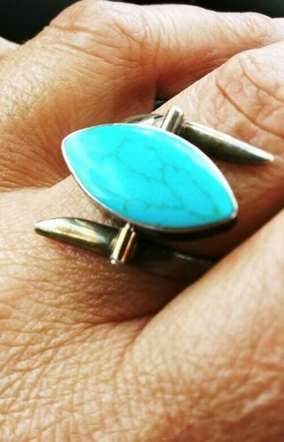Vintage Sterling Silver 925 Double Sided Reversible Abalone/turquoise Ring