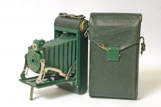 F90497 Green No.  1 Pocket Kodak Junior Folding Camera & Case