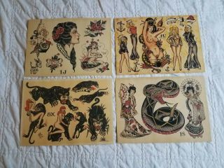 Sailor Jerry Vintage Style Tattoo Flash Sheets X 4 Double Sided