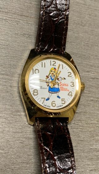 Vintage Swiss Miss Chocolate Wind - Up Advertising Wristwatch