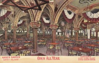 Vintage Coney Island Ny Postcard Kaiser Garden Dining Dancing Bowling Conserts