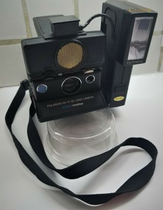 Rare Blue Button Polaroid Sx - 70 Se Land Camera Sonaronestep W/polatronic Flash