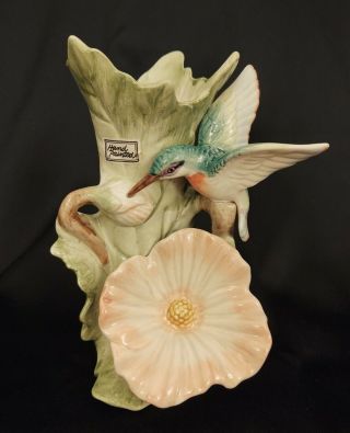 Vintage Fitz And Floyd Hummingbird Hibiscus Porcelain Bud Vase Vessel 1987 7.  25 "