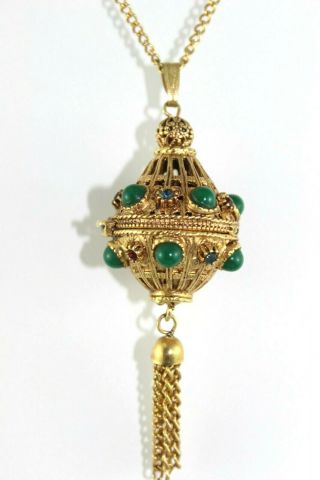 Fabulous Vintage Florenza Tasseled Locket Pendant Necklace
