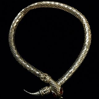 Vintage Gold Tone Mesh Snake Belt Necklace