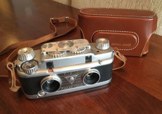 Vintage Collectible Tdc Bell & Howell Stereo Camera And Leather Case Vivid