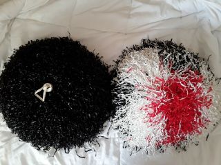 Huge Vintage Black Red And White Cheerleader Pom Poms
