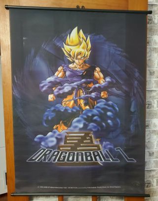 Vintage 1999 Dragon Ball Z Saiyan Goku Wall Scroll Silk Screen Poster Euc
