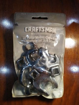 Vintage Craftsman 10 Piece 3/8 " Drive Metric Crowfoot Wrench Set Usa 13mm Missin