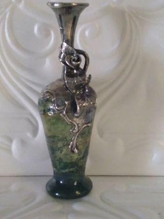 Vintage Blown Glass Bud Vase With Silver Accents Rose
