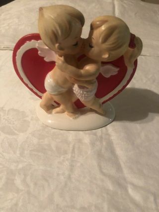 Vtg Lefton Heart & Kissing Cousins Cupid Sweetheart Valentine Vase Planter 2958