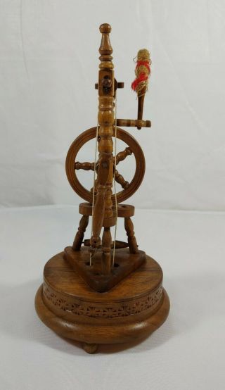 Vintage Spinning Wheel Swiss Music Box With Movement Made By Reuge