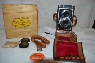 Ricoh Ricohflex 120 Film Tlr Camera 8cm/80mm F3.  5 Lens Leather Case & Box