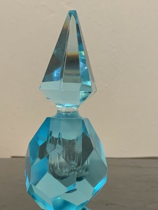 Vintage Turquoise Aqua Teal Blue Glass Hand Cut Blue Crystal Perfume Bottle Rare