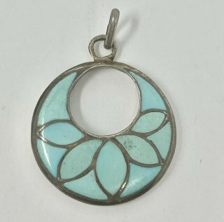 Vtg Zuni Frank Vacit Sterling Silver Turquoise Inlay Pendant (4.  8g)