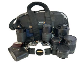 Canon Ae - 1 Camera Plus Lenses Tripod Bag Accessories