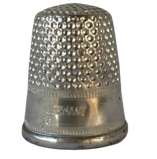 Vintage Germany Silver Tone Metal Sewing Thimble Size 14