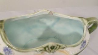 Vintage Ceramic Oval Planter Bowl with Handles,  Blue Floral,  Green,  White 2