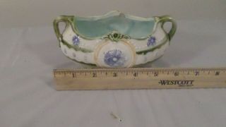 Vintage Ceramic Oval Planter Bowl with Handles,  Blue Floral,  Green,  White 3