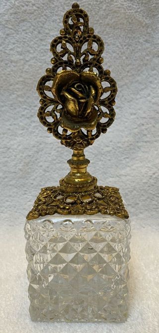 Vintage Matson Cut Glass Perfume Bottle Gold Gilt Ormolu Rose