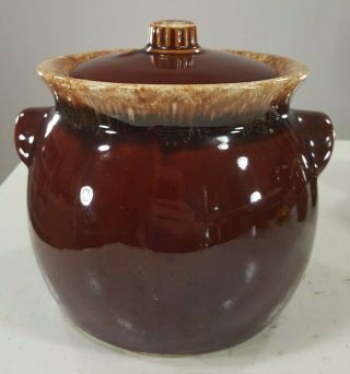 Vintage Hull Pottery Brown Drip Pattern Bean Pot Collectible