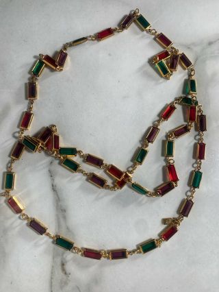 Vintage Signed Swarovski Bezel Multi Color Rectangular Faceted Crystal Necklace