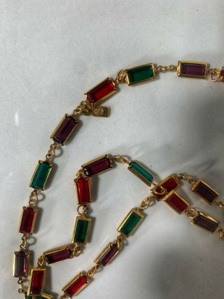 Vintage Signed Swarovski Bezel Multi Color Rectangular Faceted Crystal Necklace 2