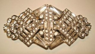 Vintage Art Deco Clear Rhinestone Sterling Silver Duette Clip Pin Brooch