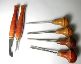 Vtg Engraving Wood Carving Tools 4 Hutant Paris & 2 German Henckels Chisels