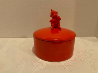 Vintage Holland Mold Pixie Dresser Jar Trinket Dish Red Ceramic