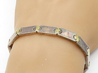 925 Sterling Silver - Vintage Two Tone Shiny Screw Detail Chain Bracelet - B6972