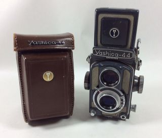 Yashica 44 Twin Lens Camera With Leather Case Could Make A Great Movie Prop