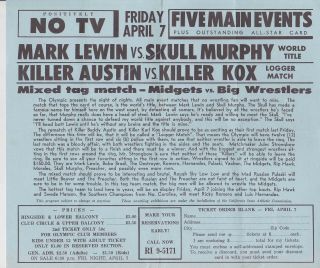Nwa Wrestling Mailer April 1967 Olympic Auditorium Mark Lewin Vintage