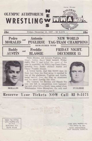 Nwa Wrestling Mailer December 1967 Olympic Auditorium Pedro Morales Vintage