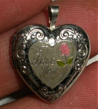 Vintage C.  1950 Heart Locket " I Love You " Flowers Sterling Silver Charm Vafo