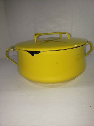 Vintage Dansk Designs Denmark Jhq Cast Iron Yellow Enamel 9 " Pot And Lid