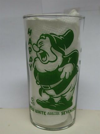 Vintage Happy Walt Disney Snow White & Seven Dwarfs 1938 4 3/4 " Tall Dairy Glass