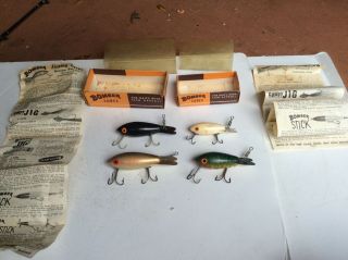 4 Vintage Bomber Fishing Lures With 2 Boxes And Papers.
