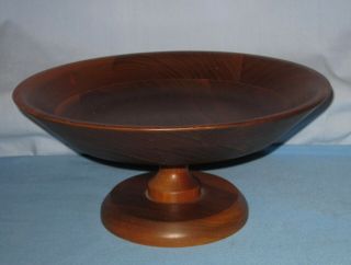 Vtg Ozark Walnutware Solid Black Walnut Pedestal Bowl Wood Dish Fruit Bowl