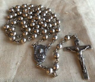 Vintage Creed All Sterling Silver Bead Rosary 20 3/4” 32 Gram