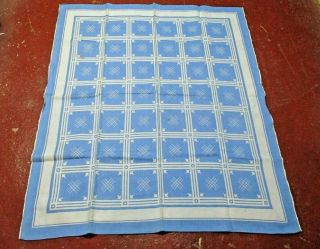 Vintage Blue And White Linen Tablecloth 56 " X 48 "