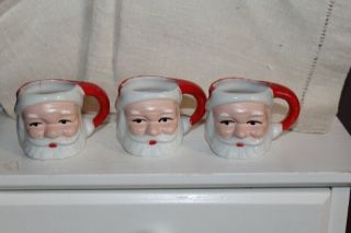 3 Vintage Ceramic Santa Claus Mini Mug Christmas Toothpick Holders Japan ? 1 3/4