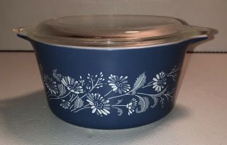 Vintage Pyrex Blue/white Colonial Mist 1 Liter Casserole Dish 473 - B