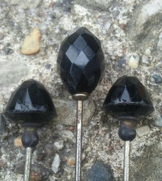 Antique Hatpins Faceted Black Glass Spheres Mourning.